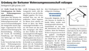 Borkumer Wohnraumgenossenschaft im Genossenschaftsregister eingetragen